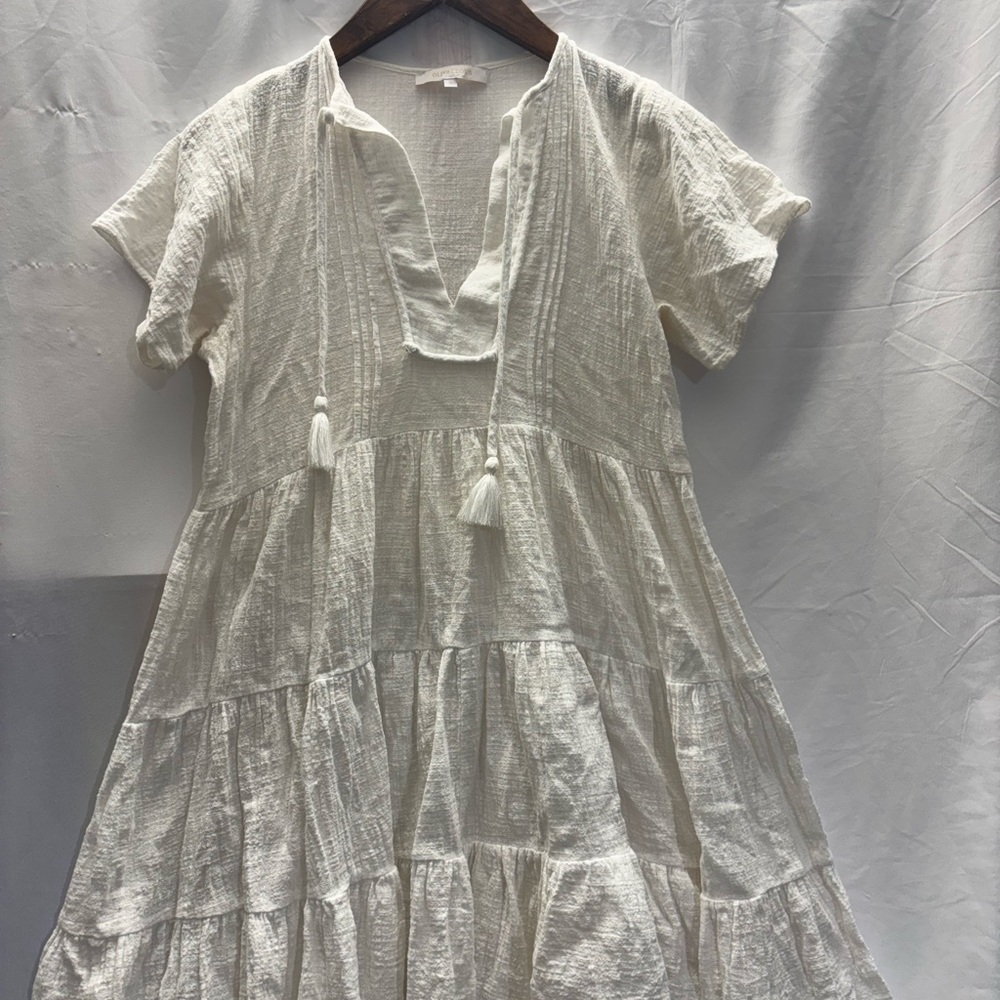 Olivaceous Cream Mini Dress with Tassels